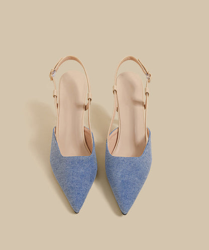Blue Denim Fabric Splicing Stiletto High Heels Pointed Toe