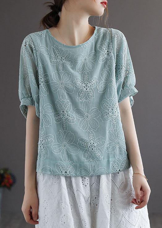 Blue Embroideried Summer Blouses Half Sleeve