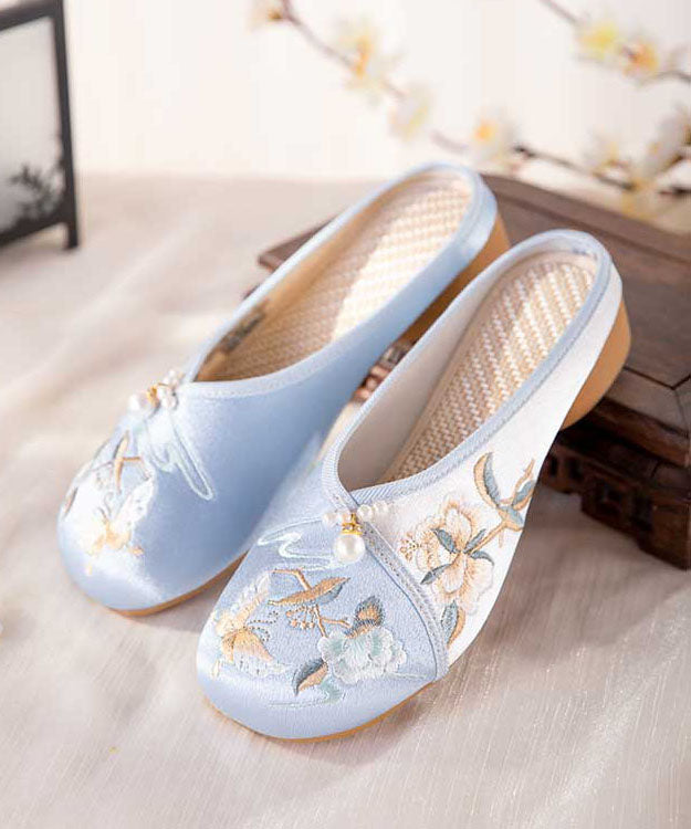Blue Embroideried Slippers Shoes Splicing Cotton Fabric