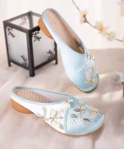 Blue Embroideried Slippers Shoes Splicing Cotton Fabric