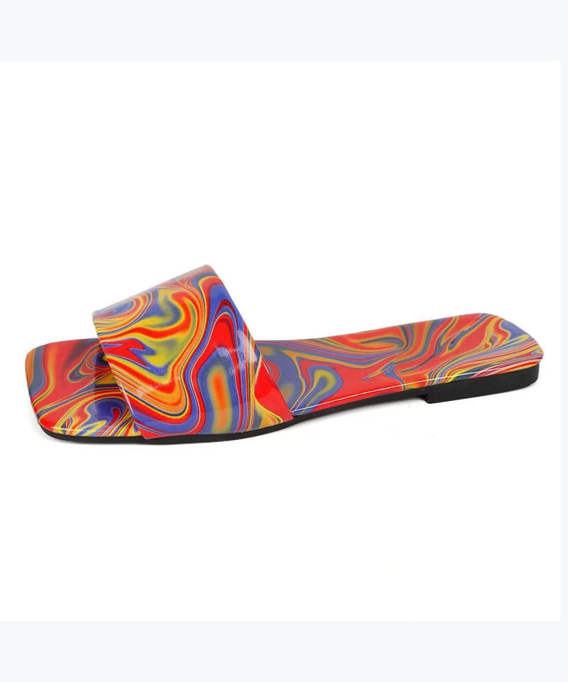 Blue Faux Leather Slide Sandals