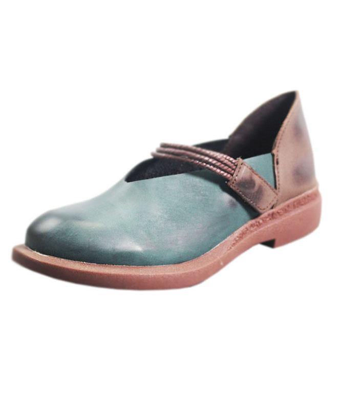 Blue Flat Shoes for Genuine Leather Splicing Flats
