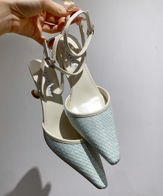 Blue High Heel Faux Leather Splicing Sandals