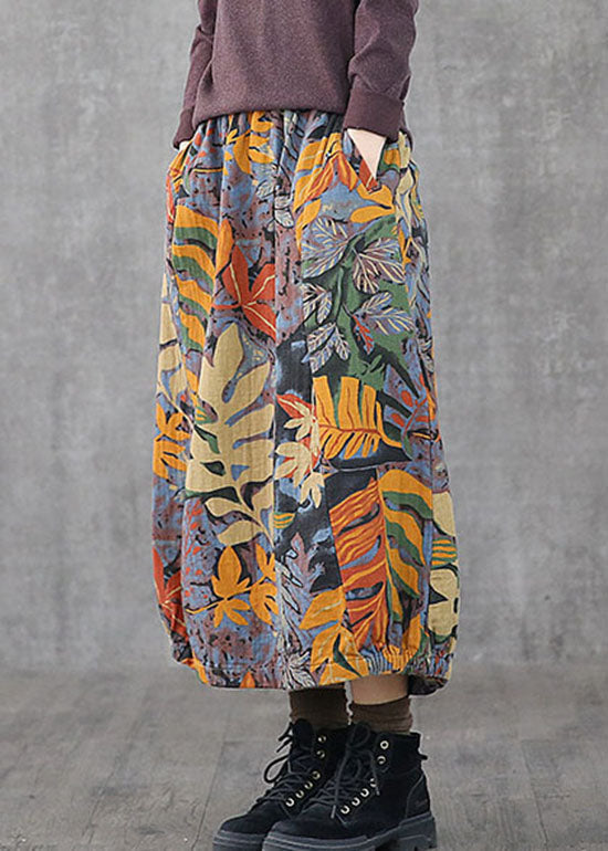 Blue Loose a Line Skirts Elastic Waist Print Spring