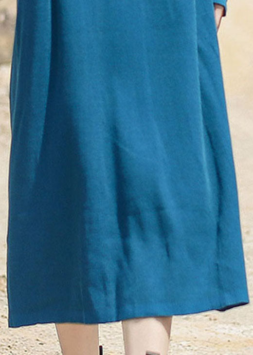Blue Loose Knit Long Dress V Neck Spring