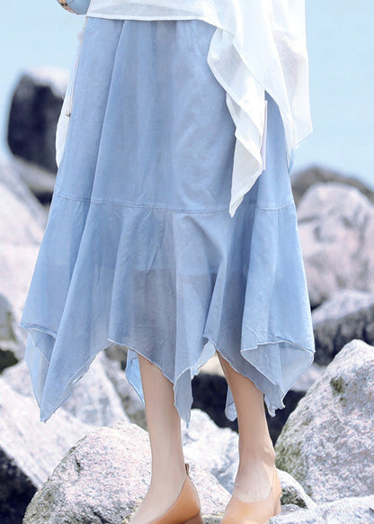 Blue Original Design Patchwork Cotton a Line Skirts Summer