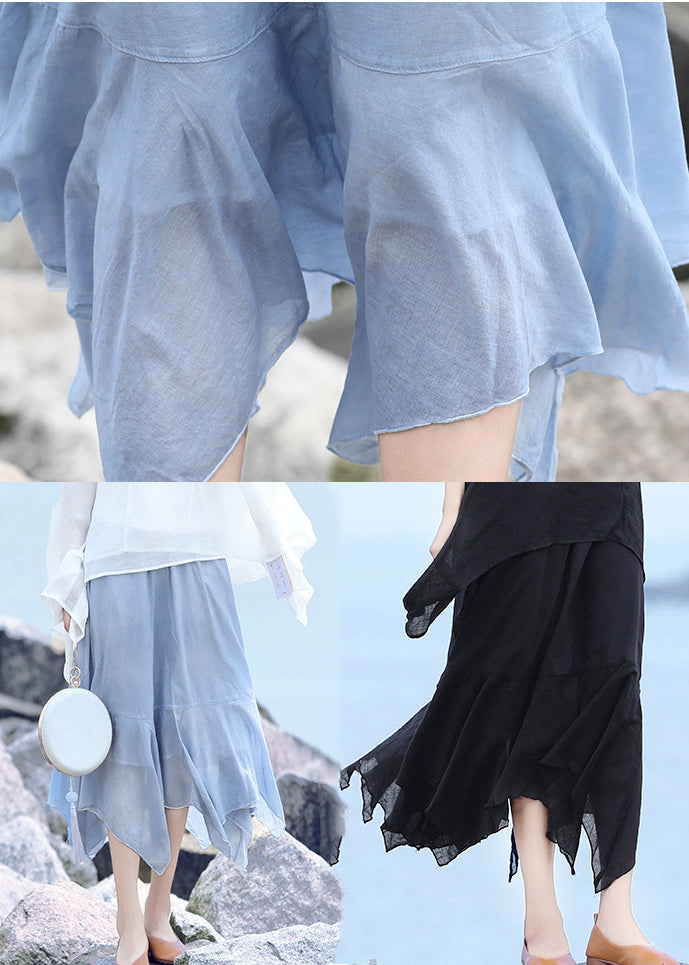 Blue Original Design Patchwork Cotton a Line Skirts Summer