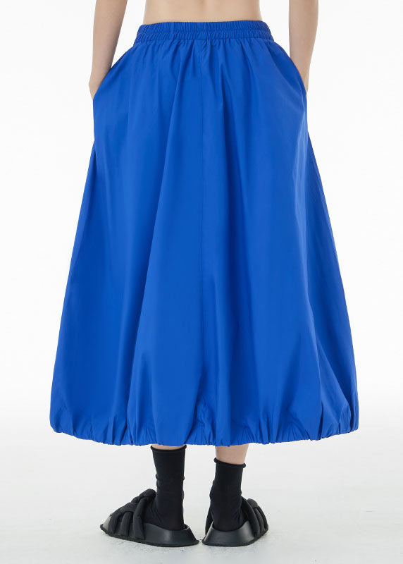 Blue Patchwork Cotton a Line Skirts Zip Up Pockets Summer