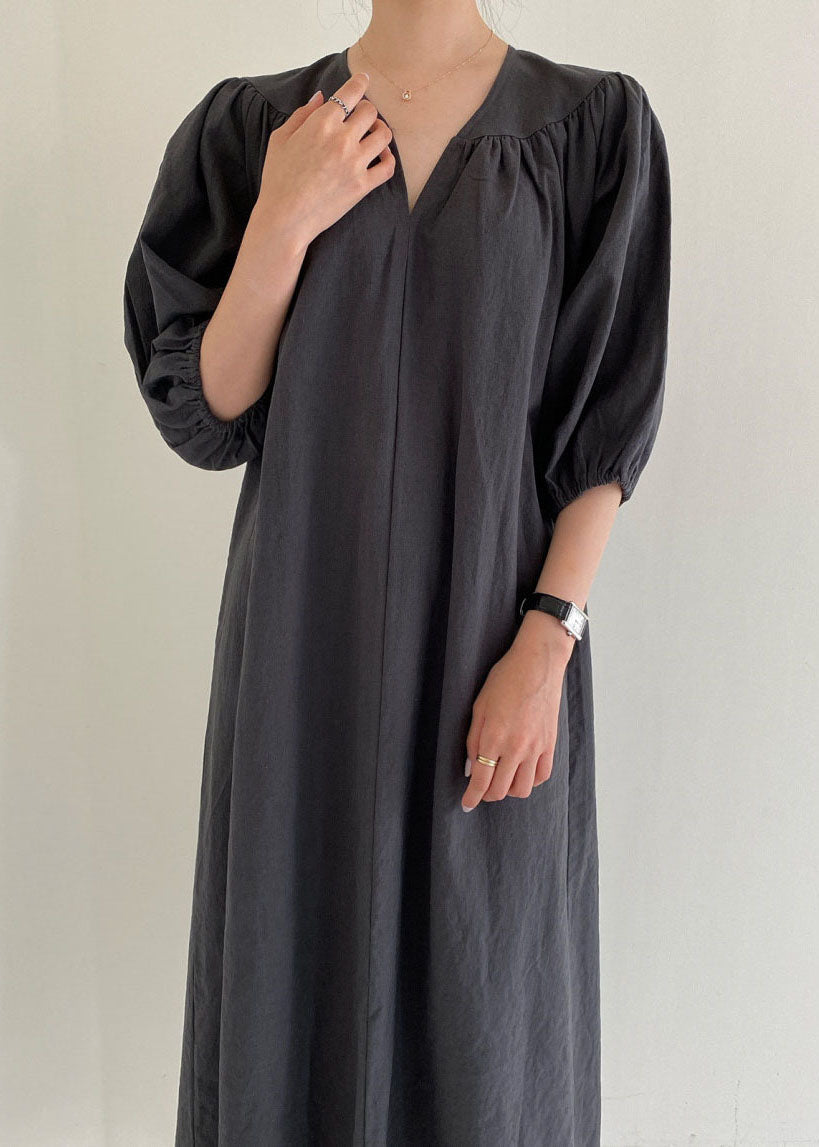 Blue Patchwork Wrinkled Cotton Party Dress Half Sleeve