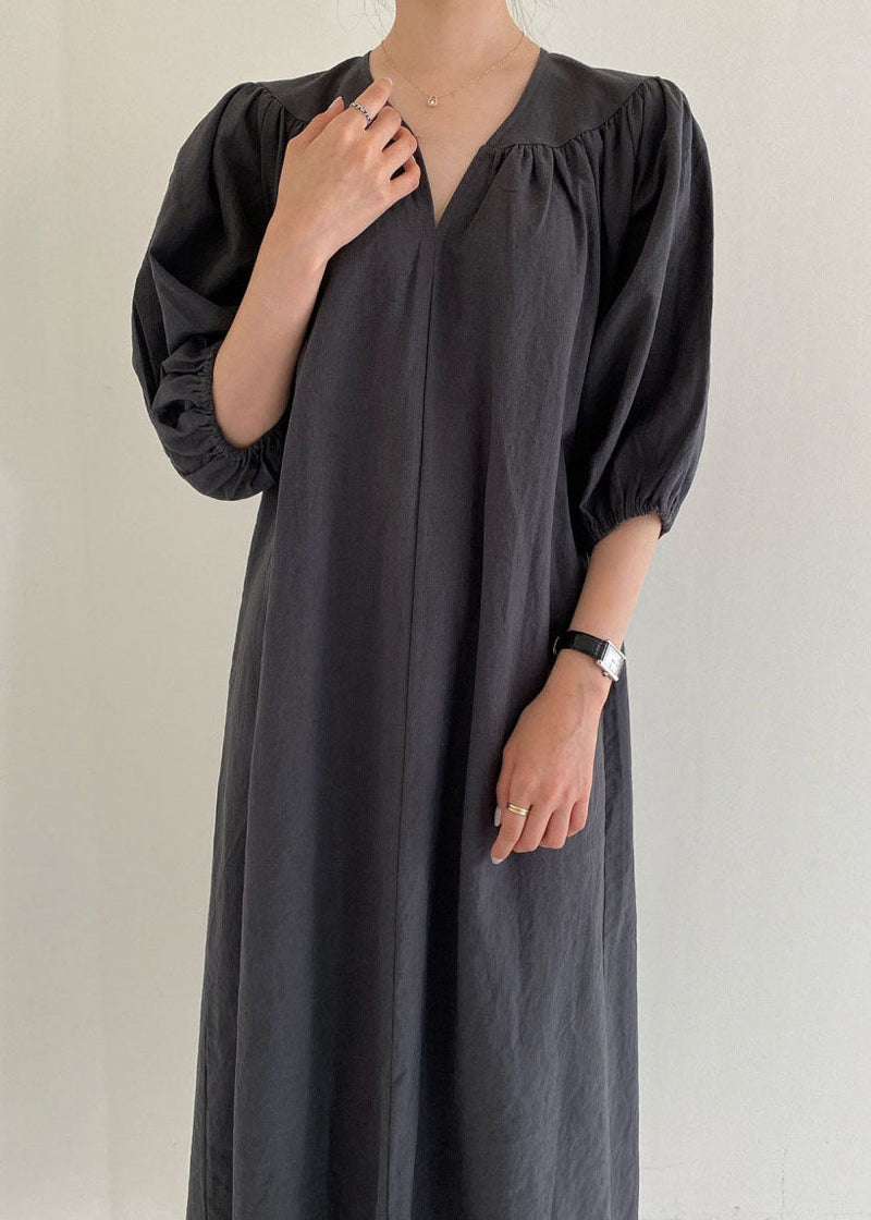 Blue Patchwork Wrinkled Cotton Party Dress Half Sleeve