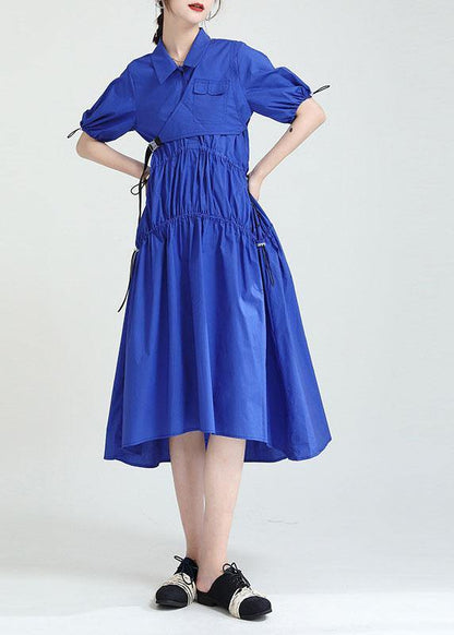 Blue Peter Pan Collar Asymmetrical Design Summer Party Dresses