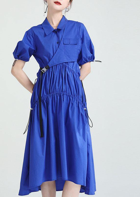 Blue Peter Pan Collar Asymmetrical Design Summer Party Dresses
