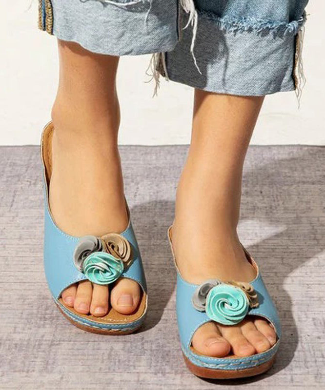 Blue Splicing Wedge Slide Sandals
