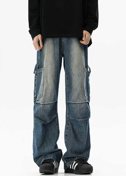 Blue Pockets Original Design High Waist Denim Pants Spring