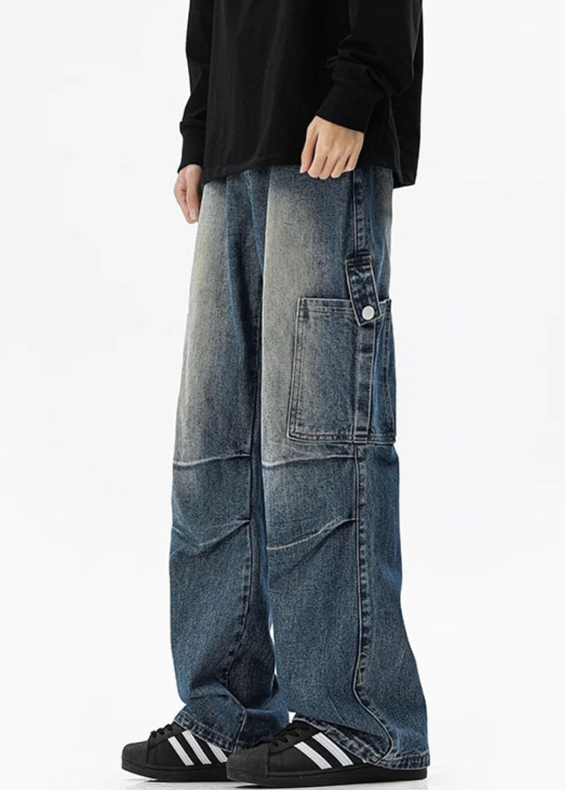 Blue Pockets Original Design High Waist Denim Pants Spring