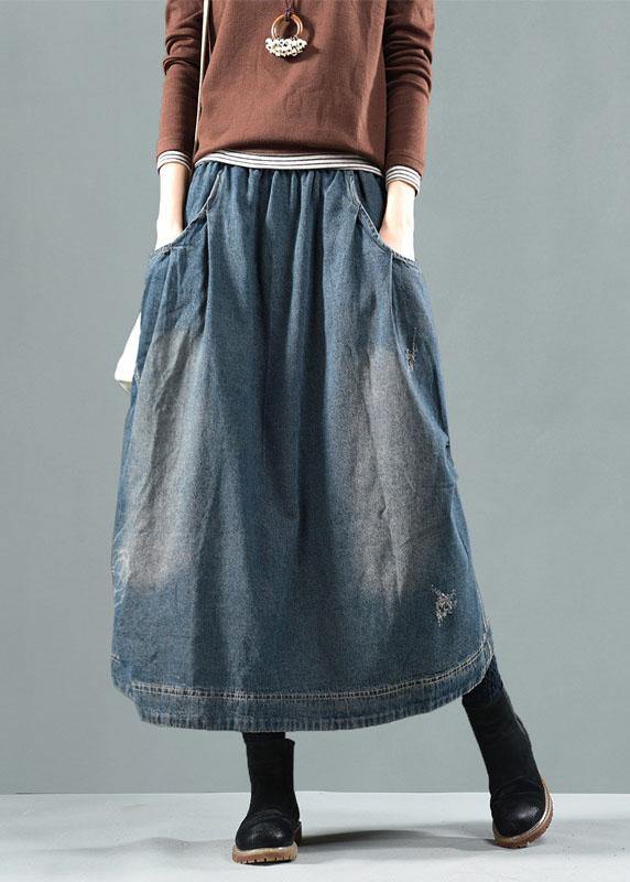 Blue-pearl Pockets Retro Patchwork Summer Skirts Denim