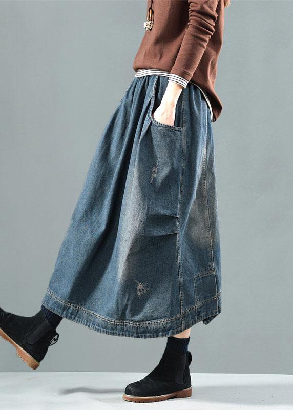 Blue-diamond Pockets Retro Patchwork Summer Skirts Denim