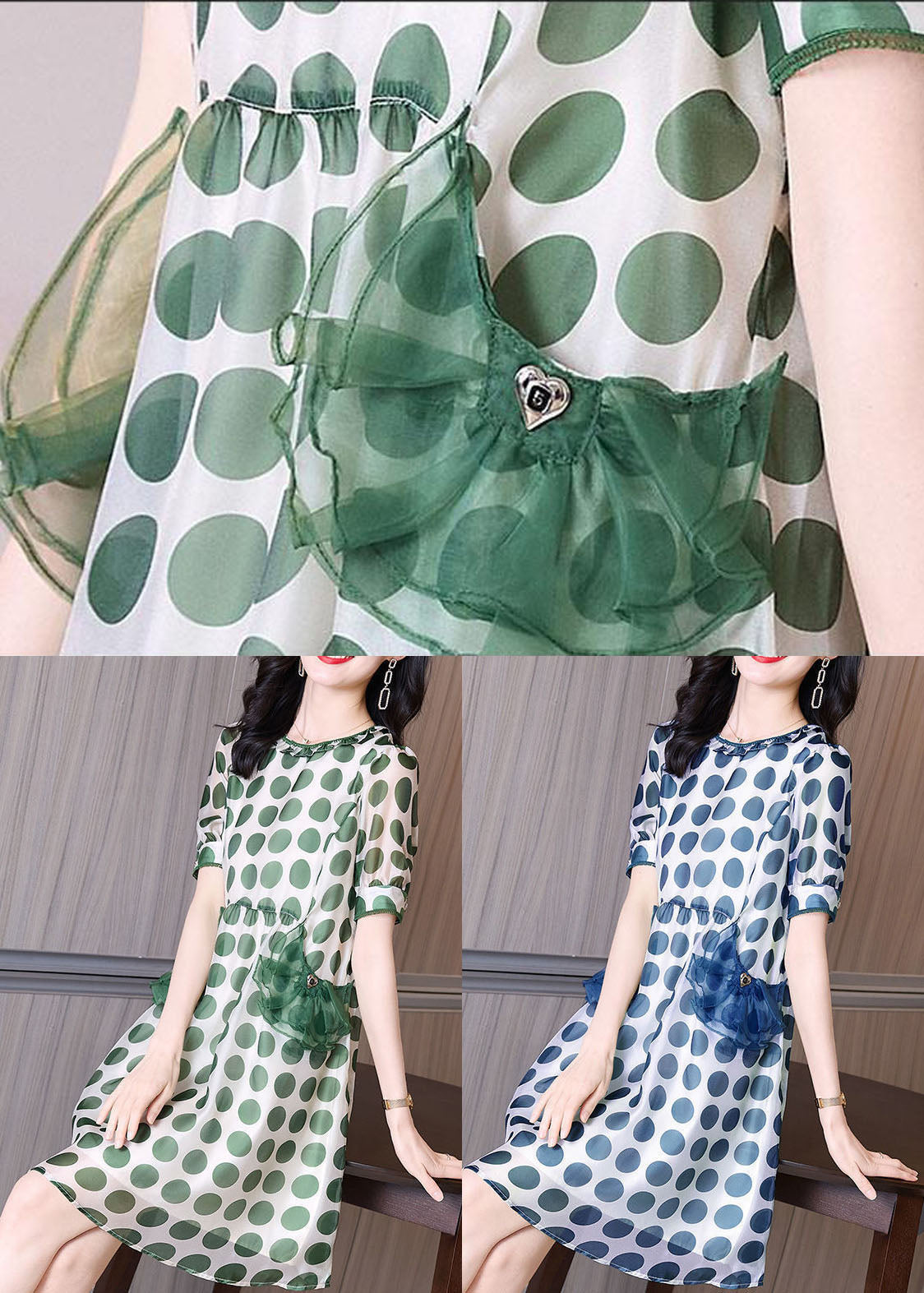 Blue Print Chiffon Holiday Dresses O-neck Slim Fit Summer