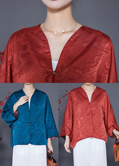 Blue Print Silk Loose Coat Wear on Both Sides Summer