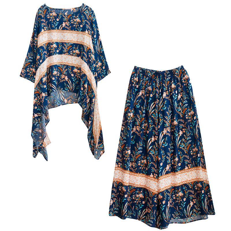 Blue Print Spring Suit Large Top Wide Legged Pants