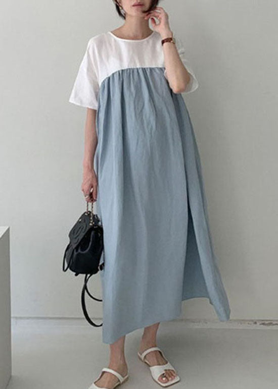 Blue Robe Dresses Cinched Wrinkled Short Sleeve