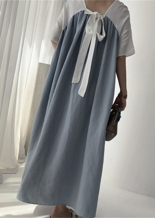 Blue Robe Dresses Cinched Wrinkled Short Sleeve