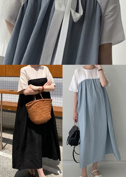 Blue Robe Dresses Cinched Wrinkled Short Sleeve