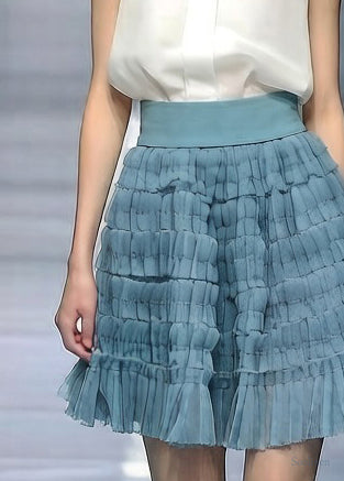 Blue Elastic Waist Tulle Skirt Wrinkled