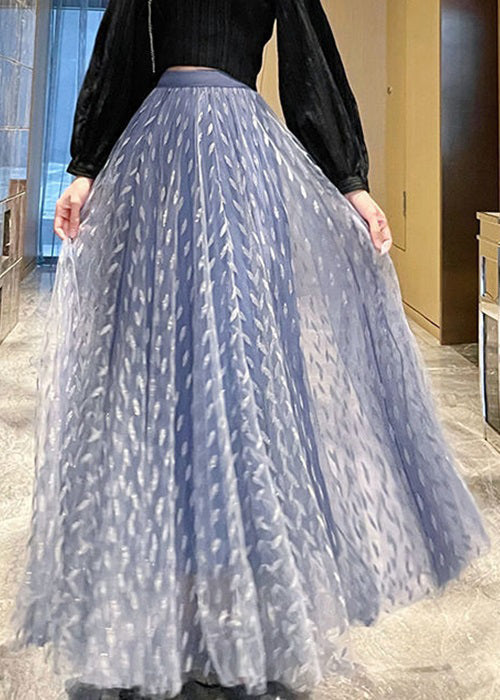 Blue Tulle a Line Skirts High Waist
