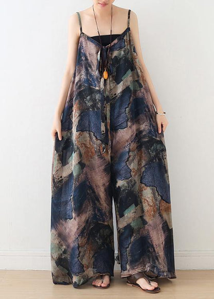 Blue Suspender Print Summer New Oversized Wide Leg Pants