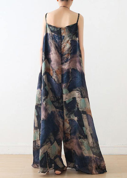 Blue Suspender Print Summer New Oversized Wide Leg Pants
