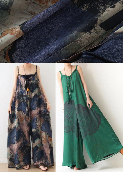 Blue Suspender Print Summer New Oversized Wide Leg Pants