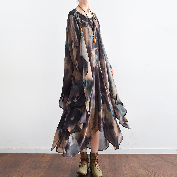 Blue Silk Dresses Baggy Maxi Dresses Caftan Gown Two Pieces Asymmetrical Design