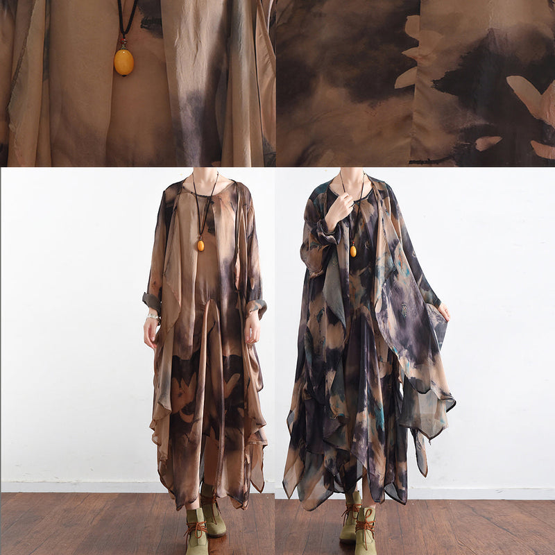 Blue Silk Dresses Baggy Maxi Dresses Caftan Gown Two Pieces Asymmetrical Design