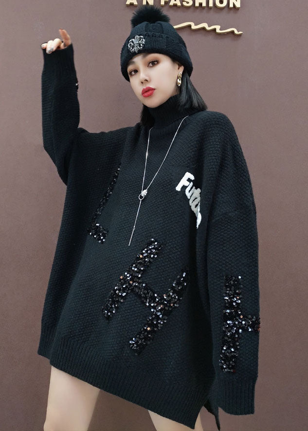 Blue Low High Design Knitwear Dress Sequins Winter