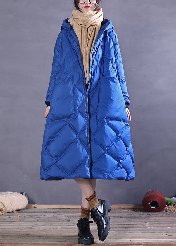 Blue Warm Duck Down Down Coat Zip Up Winter