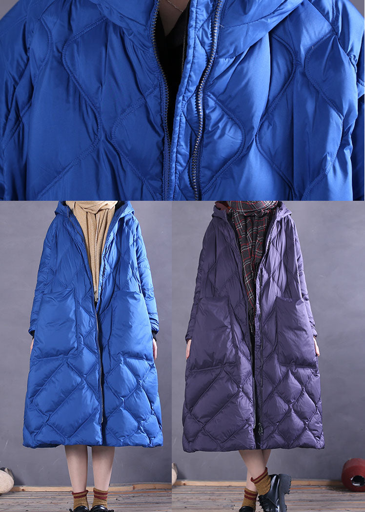 Blue Warm Duck Down Down Coat Zip Up Winter