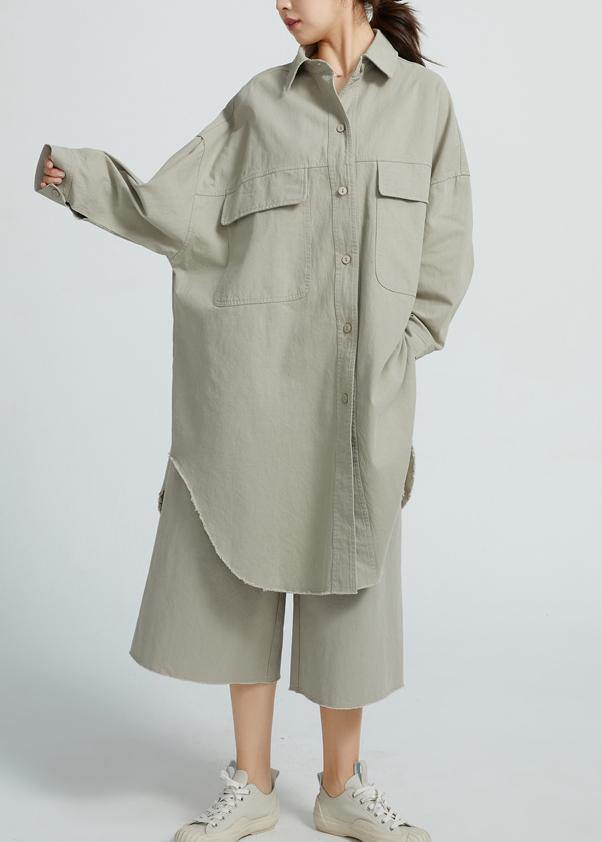 Bohemian  Cotton Long Shirt Tunics For Women Wardrobes Gray  Dresses