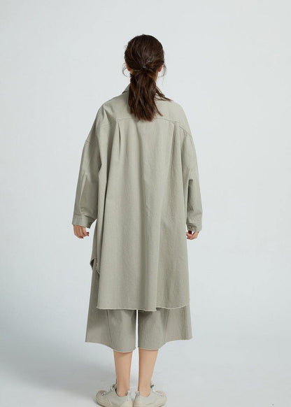 Bohemian  Cotton Long Shirt Tunics For Women Wardrobes Gray  Dresses