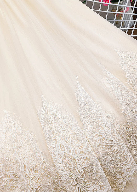 Apricot Asymmetrical Patchwork Lace Tulle Skirt Summer
