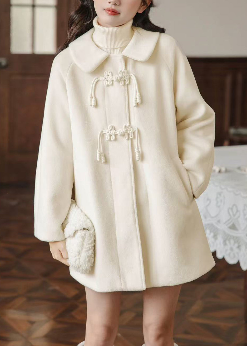 Apricot Fur Collar Chinese Button Woolen Trench Winter