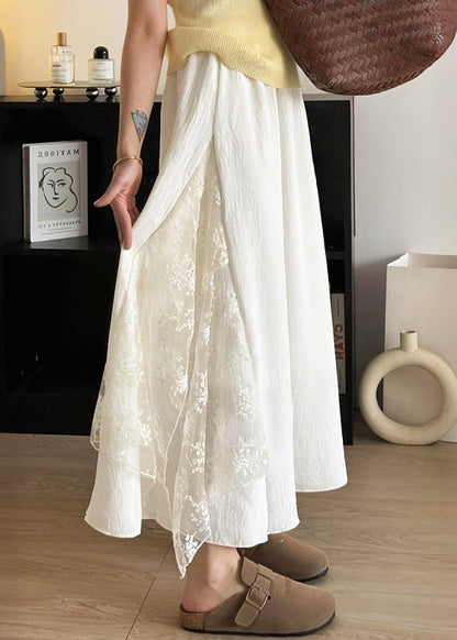 Apricot Lace Patchwork Cotton Skirt Summer