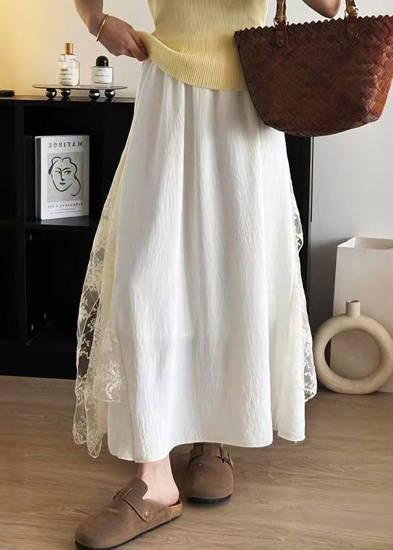 Apricot Lace Patchwork Cotton Skirt Summer