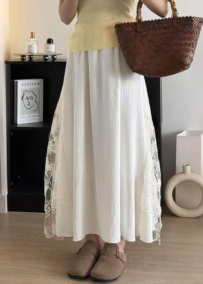 Apricot Lace Patchwork Cotton Skirt Summer