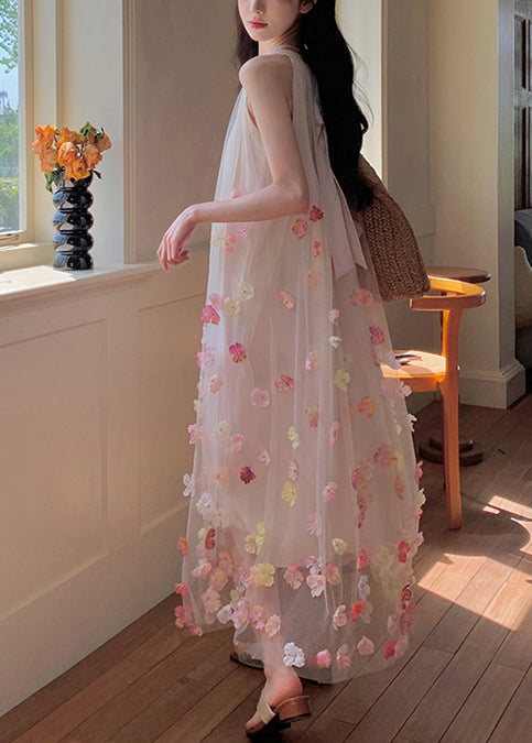 Apricot Oversized Decorated Tulle Holiday Dresses Sleeveless
