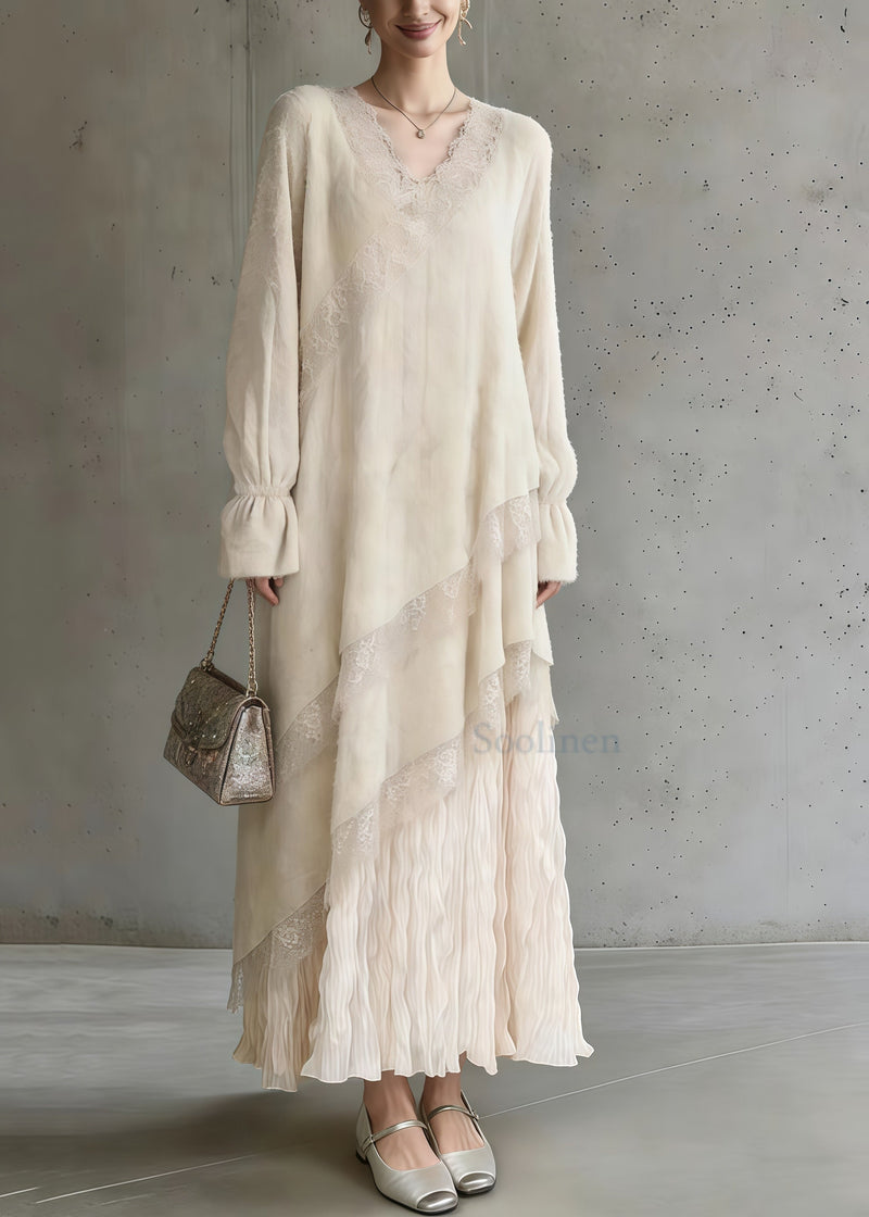 Apricot Oversized Patchwork Lace Maxi Dress Spring