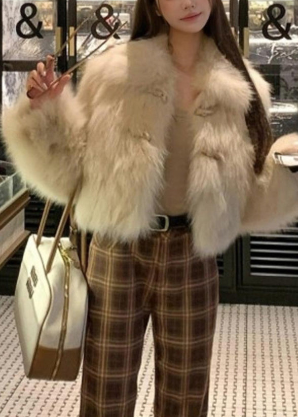 Apricot Patchwork Button Mink Hair Coat Winter