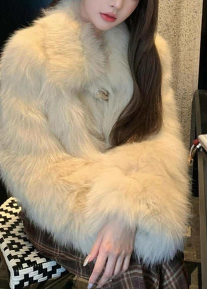 Apricot Patchwork Button Mink Hair Coat Winter