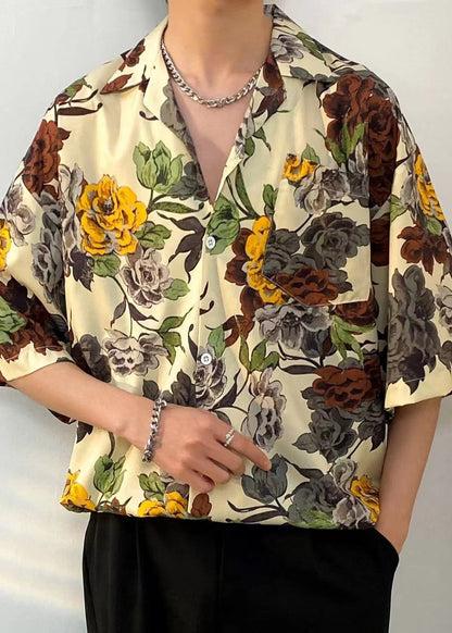 Apricot Print Button Cotton Shirt Summer