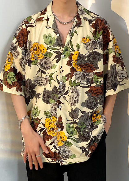 Apricot Print Button Cotton Shirt Summer